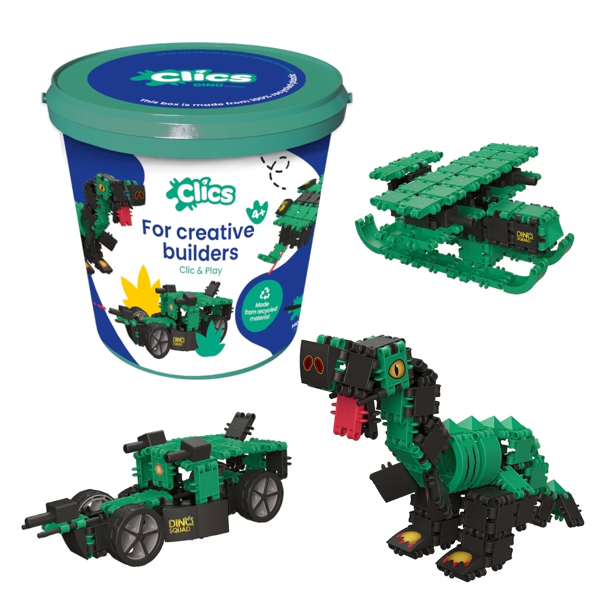 Klocki Clics Wiaderko 6w1 Dinozaury 141 el. 5+ - Clics &amp; Nano Clics