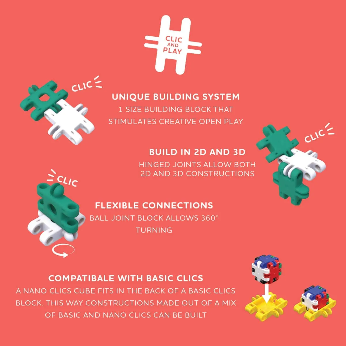 Klocki Nano Clics Kreatywni Budowniczowie 250 el. 8+ - miniatura 2