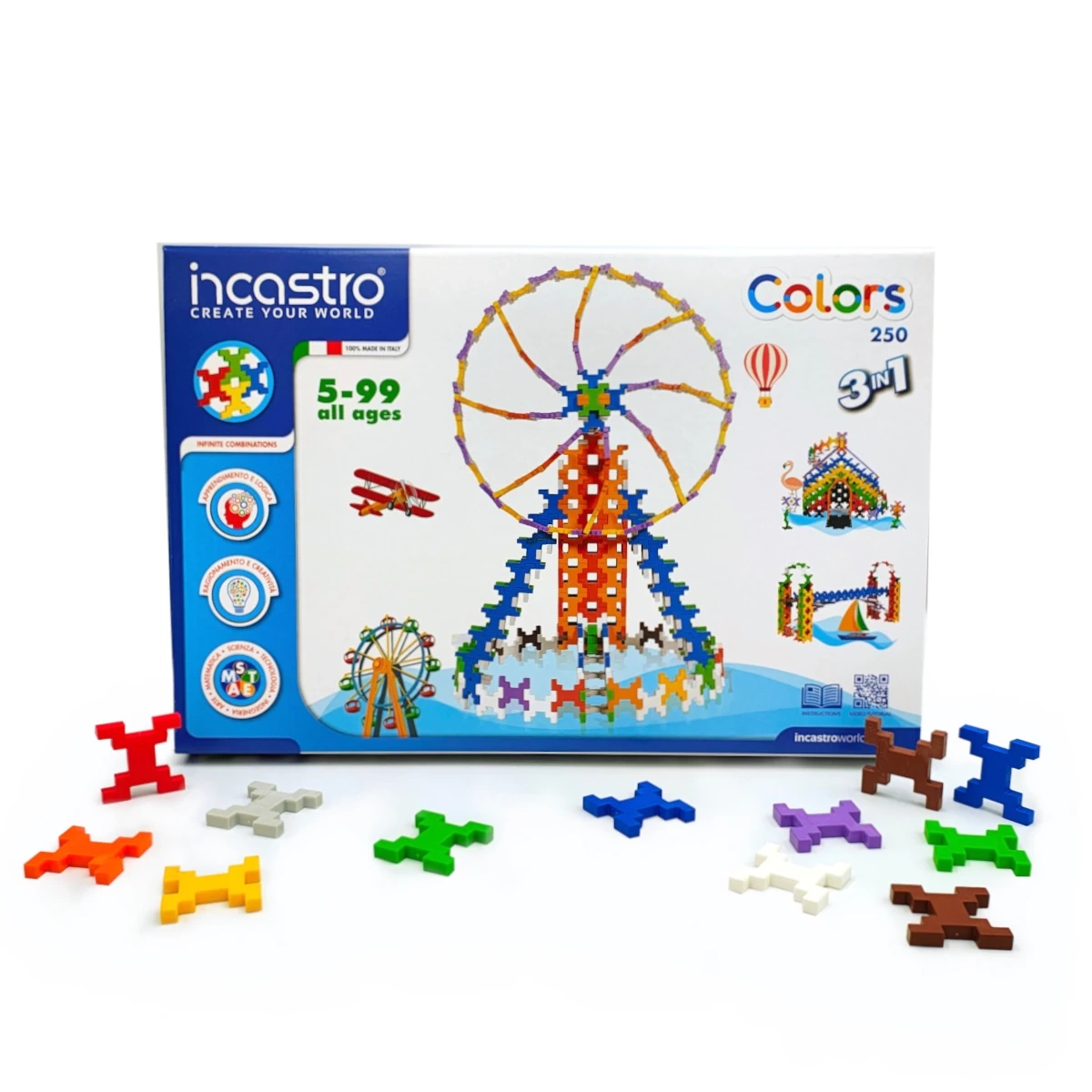 Klocki konstrukcyjne Incastro Colors 3w1 kolorowe 250 elementów 4+ - Incastro