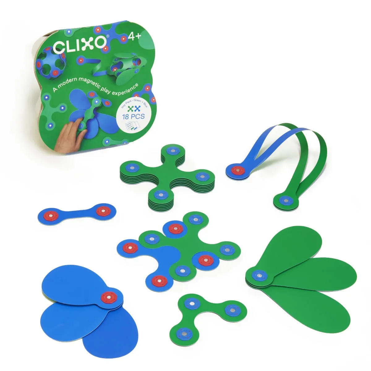 Klocki magnetyczne Clixo - Itsy Pack - zielono - niebieskie - 18 el. - Clixo