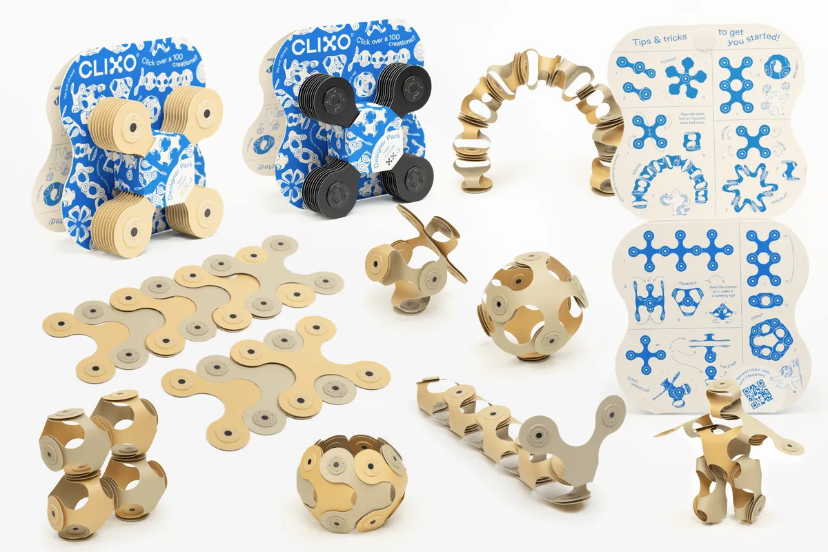 Klocki przestrzenne Clixo - Designer Pack - beżowo-szary - 9 el. - miniatura 4