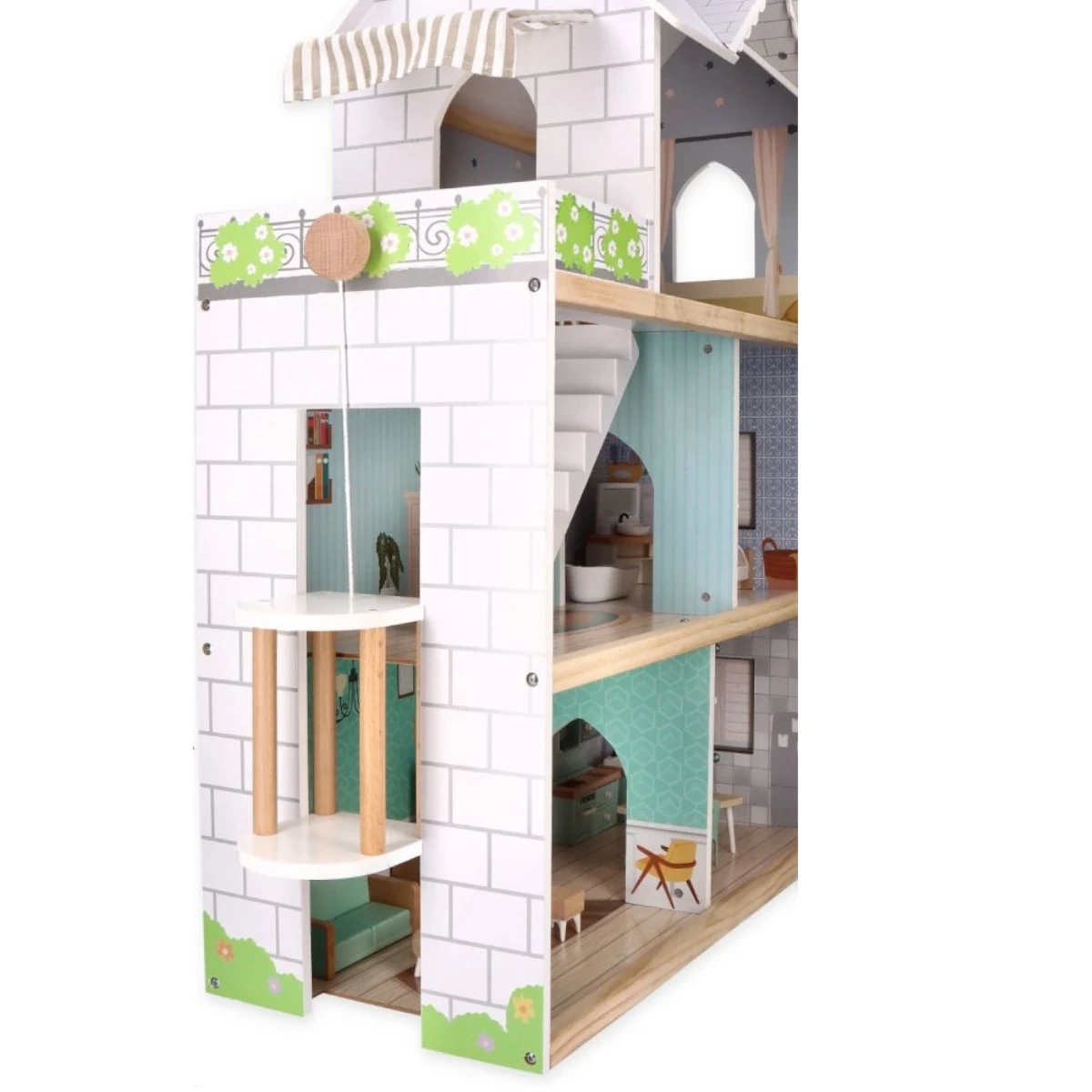 Drewniany domek dla lalek z windą - miniatura 3