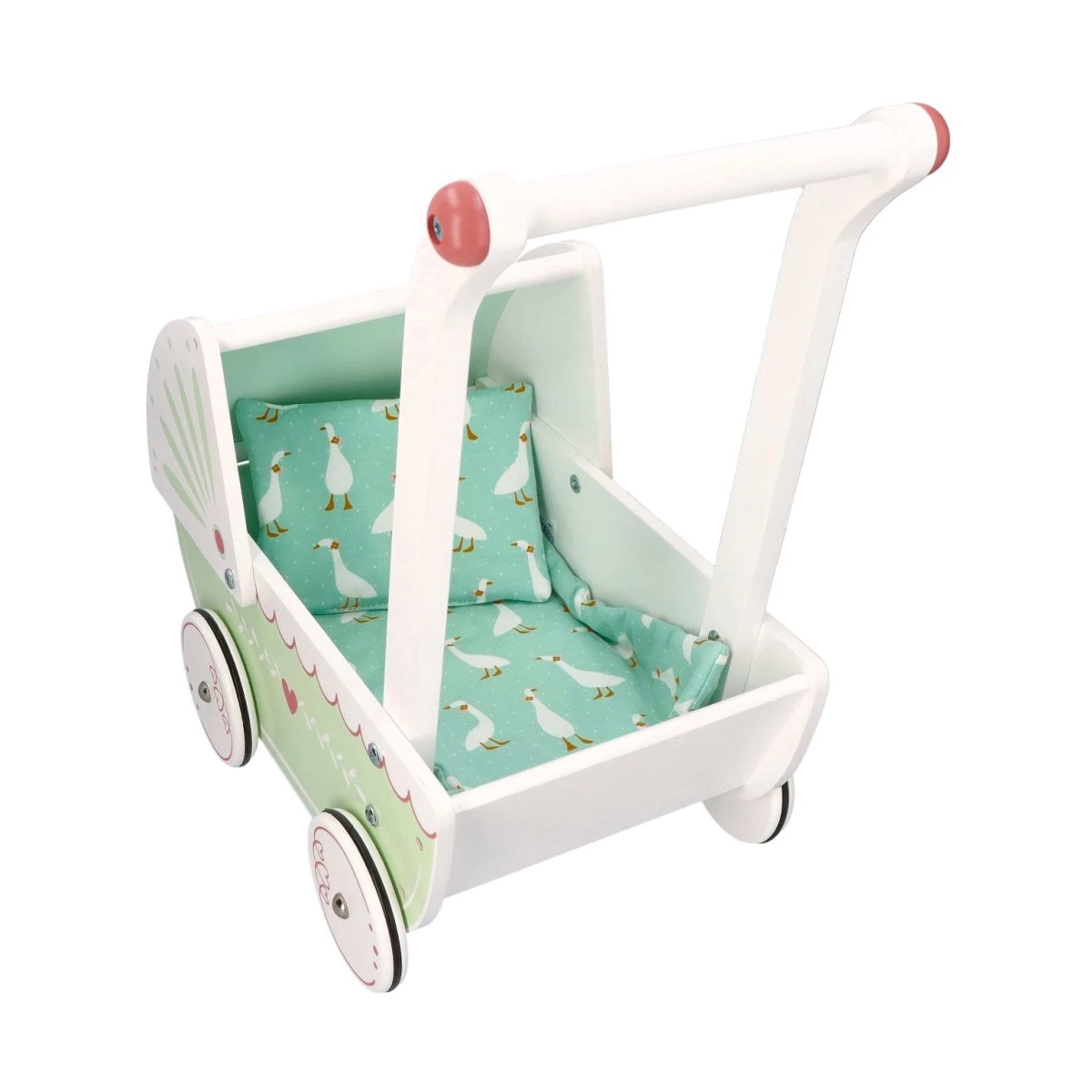 Drewniany pastelowy wózek dla lalek - miniatura 5