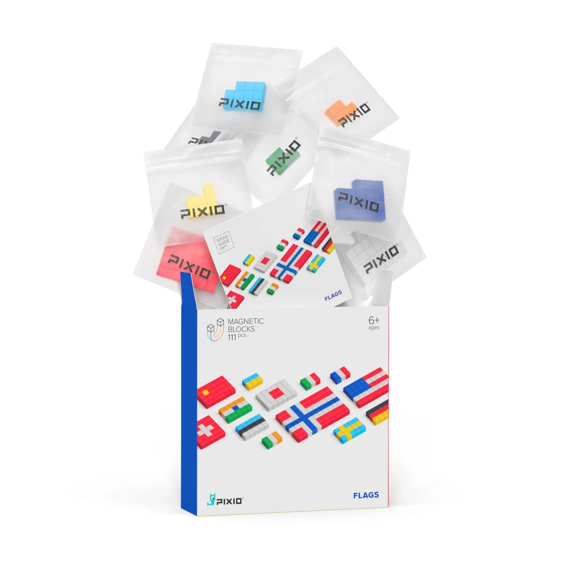 Klocki magnetyczne Pixio Flags flagi 111 elementów Story Series 6+ - miniatura 5