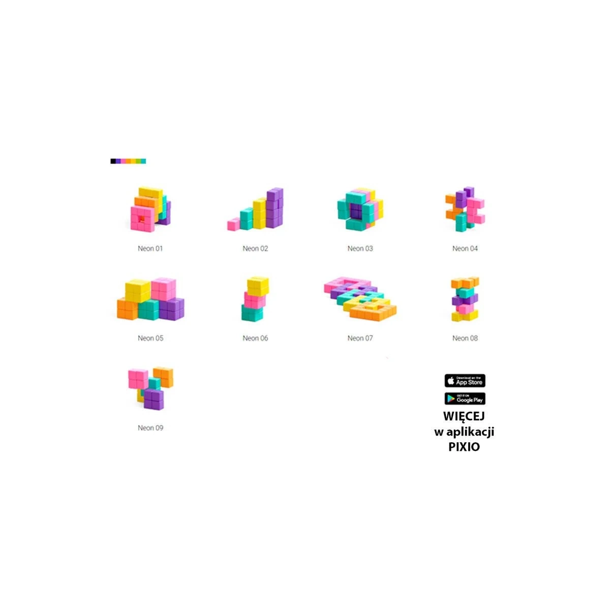 Klocki magnetyczne Pixio Abstract Neon 60 elementów 6+ - miniatura 7