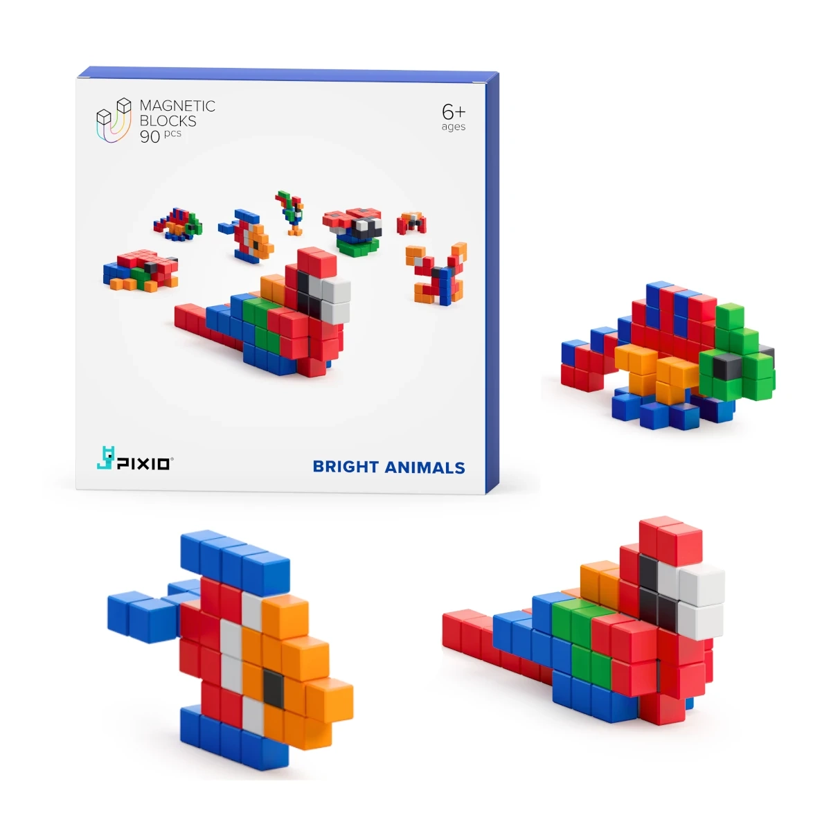 Klocki magnetyczne Pixio Bright Animals zwierzęta 90 elementów 6+ - Pixio