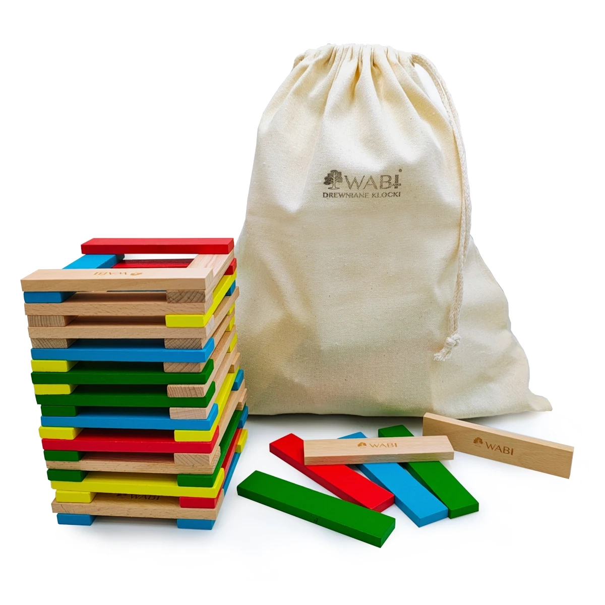 Drewniane klocki deseczki WABI Planks 12 cm 100 sztuk 3+ - Wabi