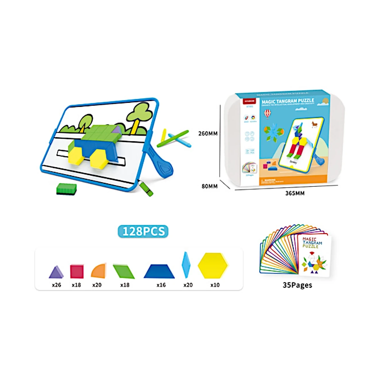 Magnetyczna mozaika Tangram z tablicą - 128 el. + karty pracy - miniatura 3