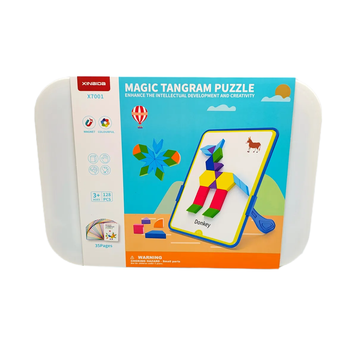 Magnetyczna mozaika Tangram z tablicą - 128 el. + karty pracy - miniatura 6