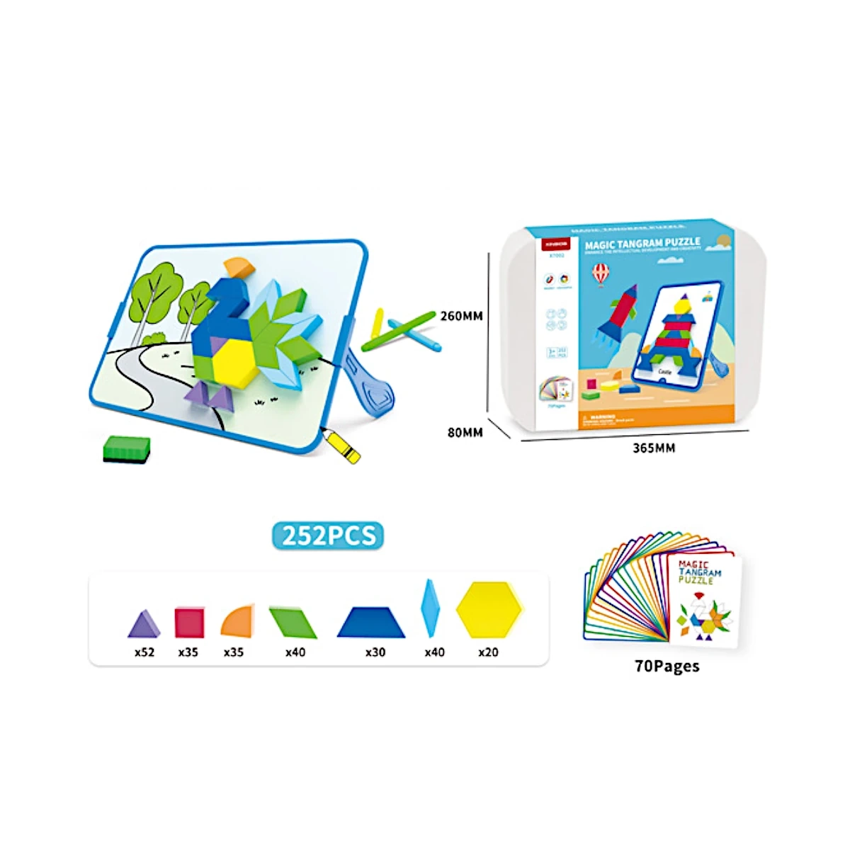 Magnetyczna mozaika klocki Tangram z tablicą - 252 el. + karty pracy - miniatura 4